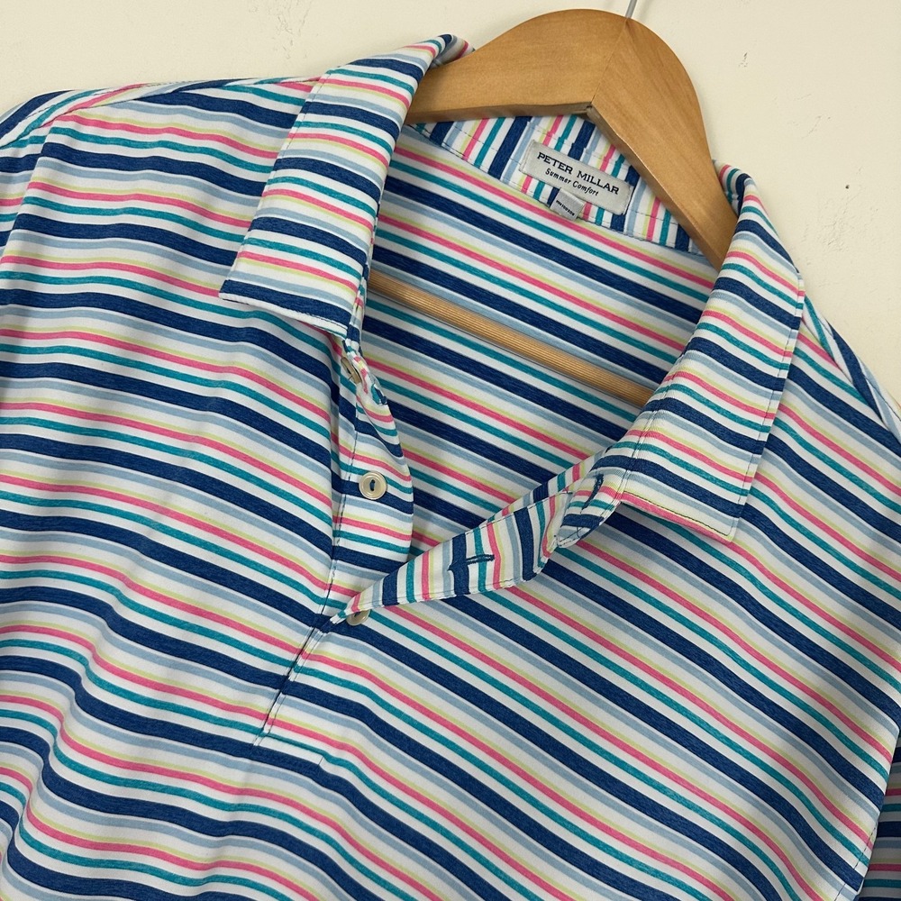 Peter Millar Summer Comfort Polo Shirt Multicolor Striped Performance Mens XL